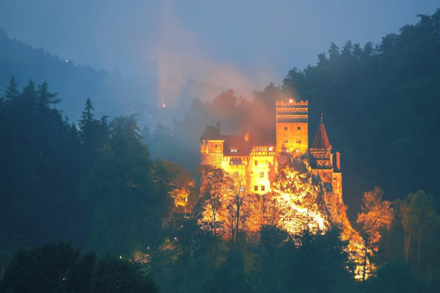 Misty morning view of Bran Castle